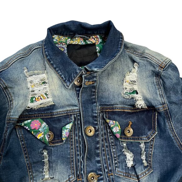 (25114) Create 2MRW Jean Jacket Women's Size Large Paisley Patch Across Back - Picture 2 of 5